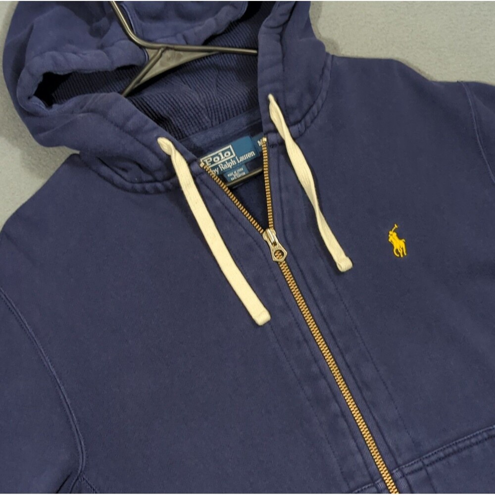 Polo Ralph Lauren Hoodie Men's M Blue Thermal Hood Fleece Sweatshirt Full Zip